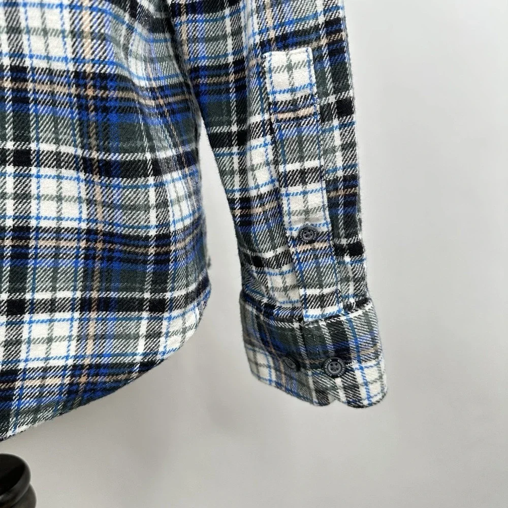 Men's Eddie Bauer Flannel Shirt Tartan Plaid Blue Green Cotton Button Up‎ Sz M